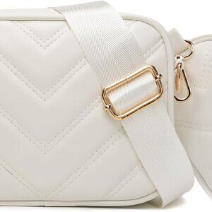 Trendy White Quilted Crossbody Bag with Adjustable Strap - Lightweight Elegance